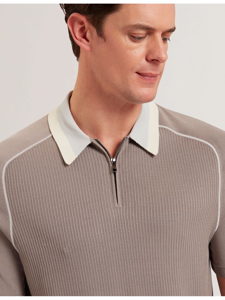 Ted Baker Paxto - Textured Zip Polo With Striped Collar Muške Topi Sive | 482935-FOK