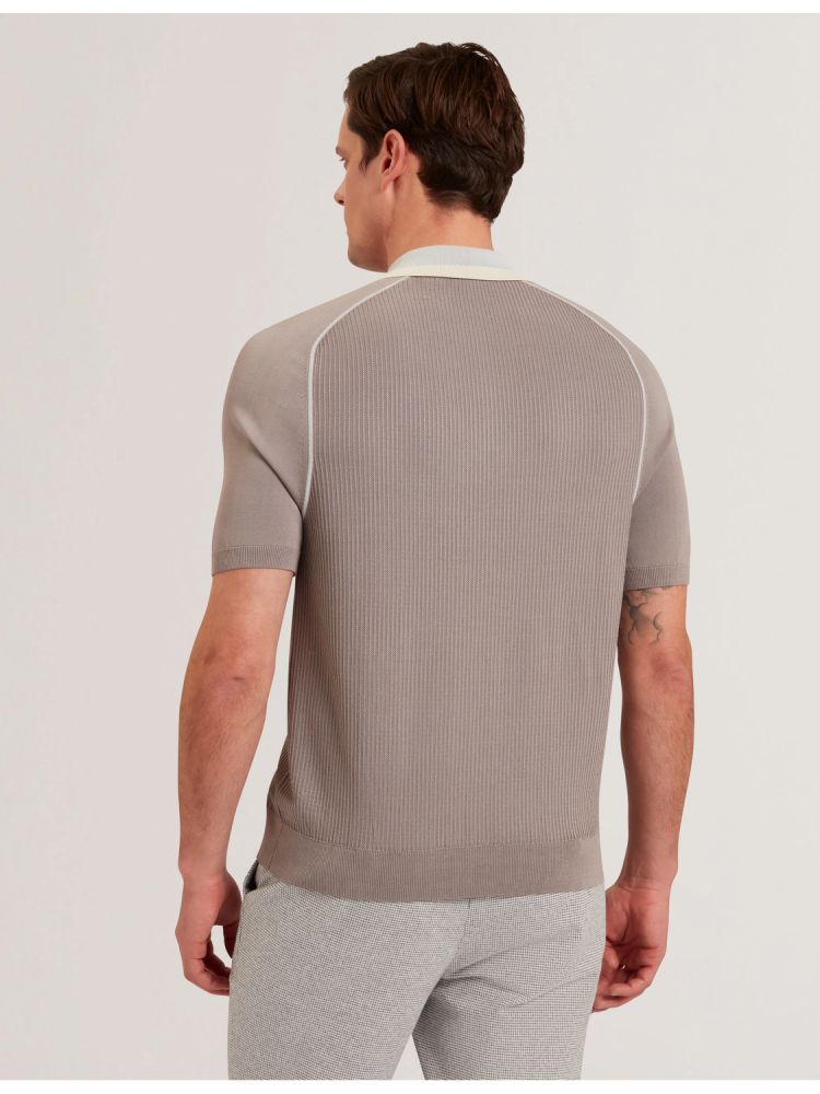 Ted Baker Paxto - Textured Zip Polo With Striped Collar Muške Topi Sive | 482935-FOK