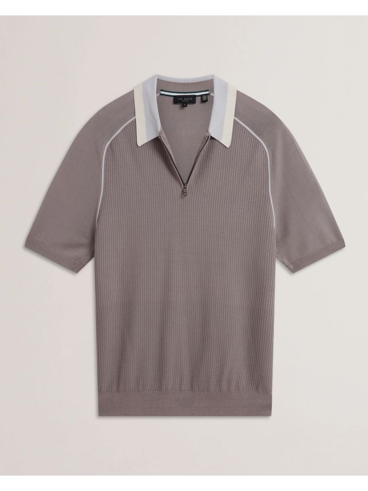 Ted Baker Paxto - Textured Zip Polo With Striped Collar Muške Topi Sive | 482935-FOK