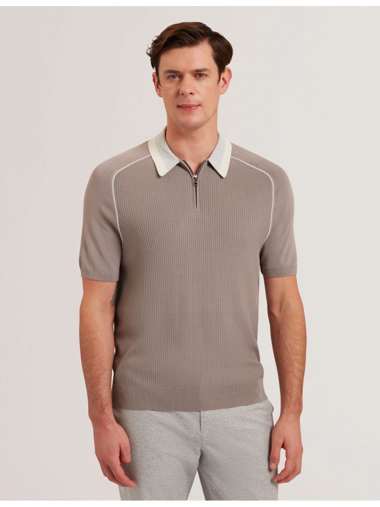 Ted Baker Paxto - Textured Zip Polo With Striped Collar Muške Topi Sive | 482935-FOK