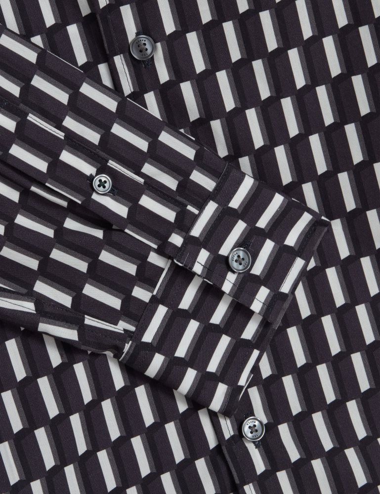 Ted Baker Pearso - Geometric Stripe Long Sleeve Cotton Shirt Muške Košulje Crne | 250976-YGQ