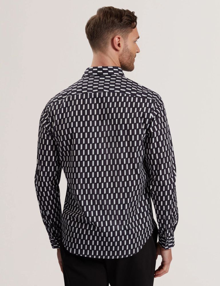 Ted Baker Pearso - Geometric Stripe Long Sleeve Cotton Shirt Muške Košulje Crne | 250976-YGQ
