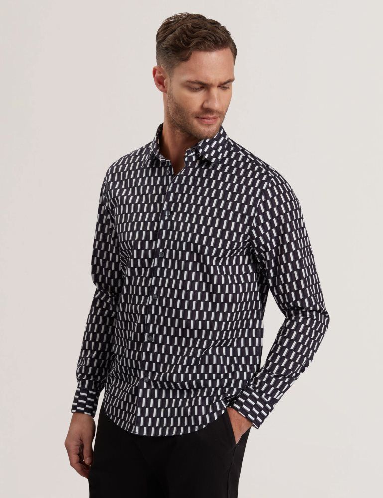 Ted Baker Pearso - Geometric Stripe Long Sleeve Cotton Shirt Muške Košulje Crne | 250976-YGQ