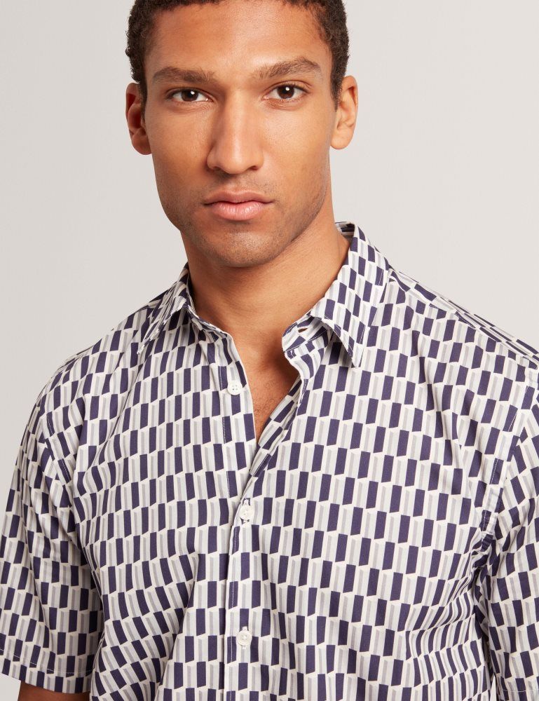 Ted Baker Pearsos - Geo Print Short Sleeve Cotton Shirt Muške Košulje Tamnoplave | 673298-VGW