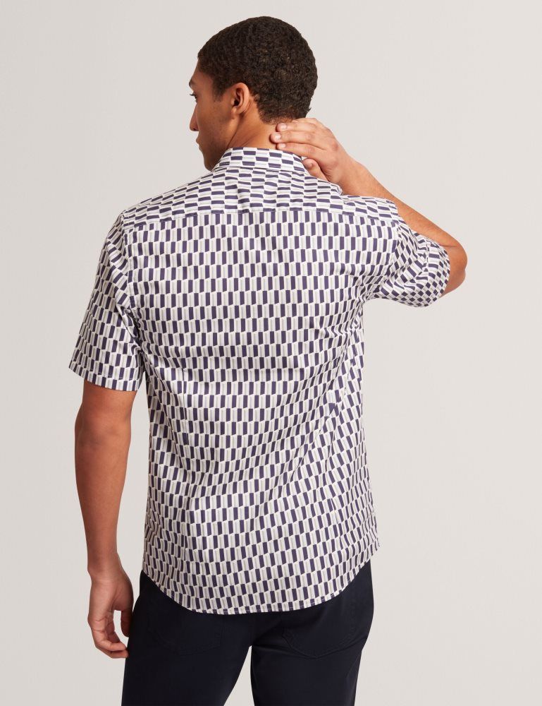Ted Baker Pearsos - Geo Print Short Sleeve Cotton Shirt Muške Košulje Tamnoplave | 673298-VGW