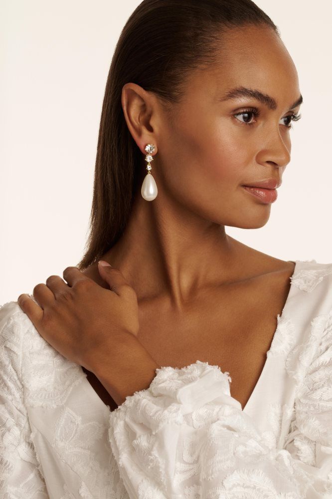 Ted Baker Pearsti - Pearl Pendant Crystal Drop Earrings Ženske Nakit Zlatne | 984712-PQK