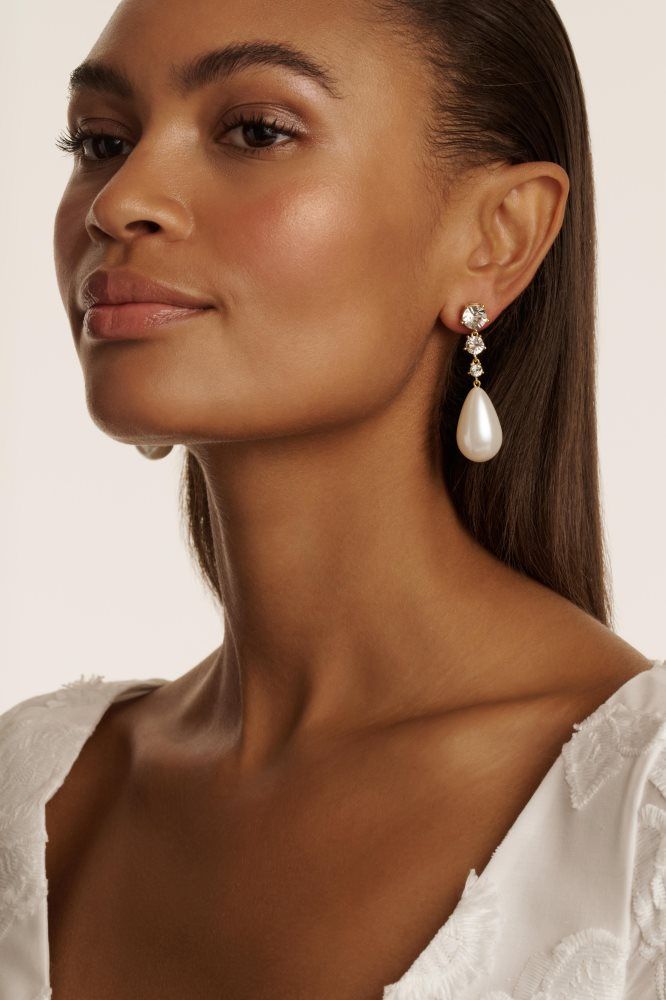 Ted Baker Pearsti - Pearl Pendant Crystal Drop Earrings Ženske Nakit Zlatne | 984712-PQK