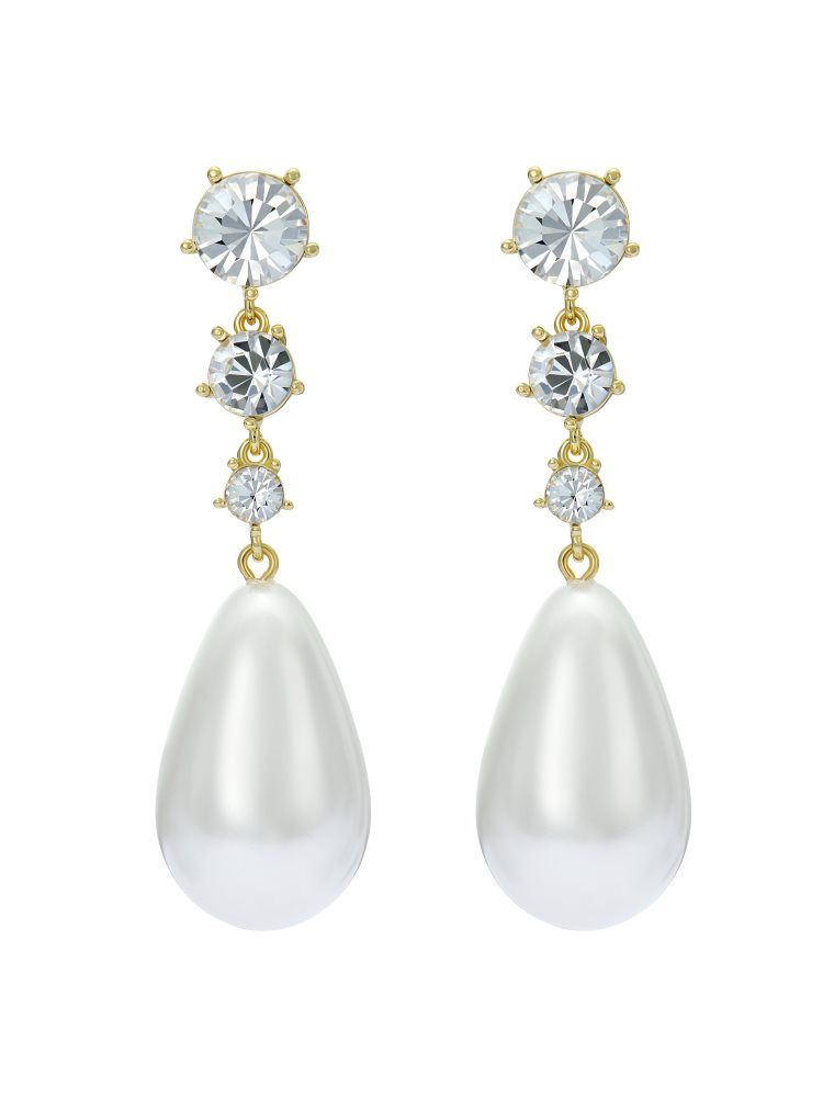 Ted Baker Pearsti - Pearl Pendant Crystal Drop Earrings Ženske Nakit Zlatne | 984712-PQK