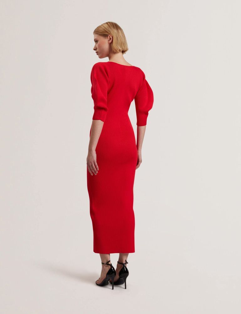 Ted Baker Pricila - Shaped Sleeve Knitted Bodycon Midi Dress Ženske Haljina Crvene | 134867-QVC