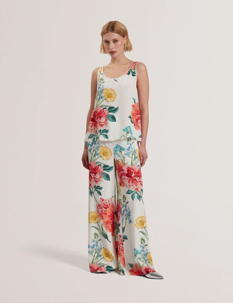 Ted Baker Purrla - Floral Print Scoop Neck Sleeveless Top Ženske Majice Bijele | 632570-CVU