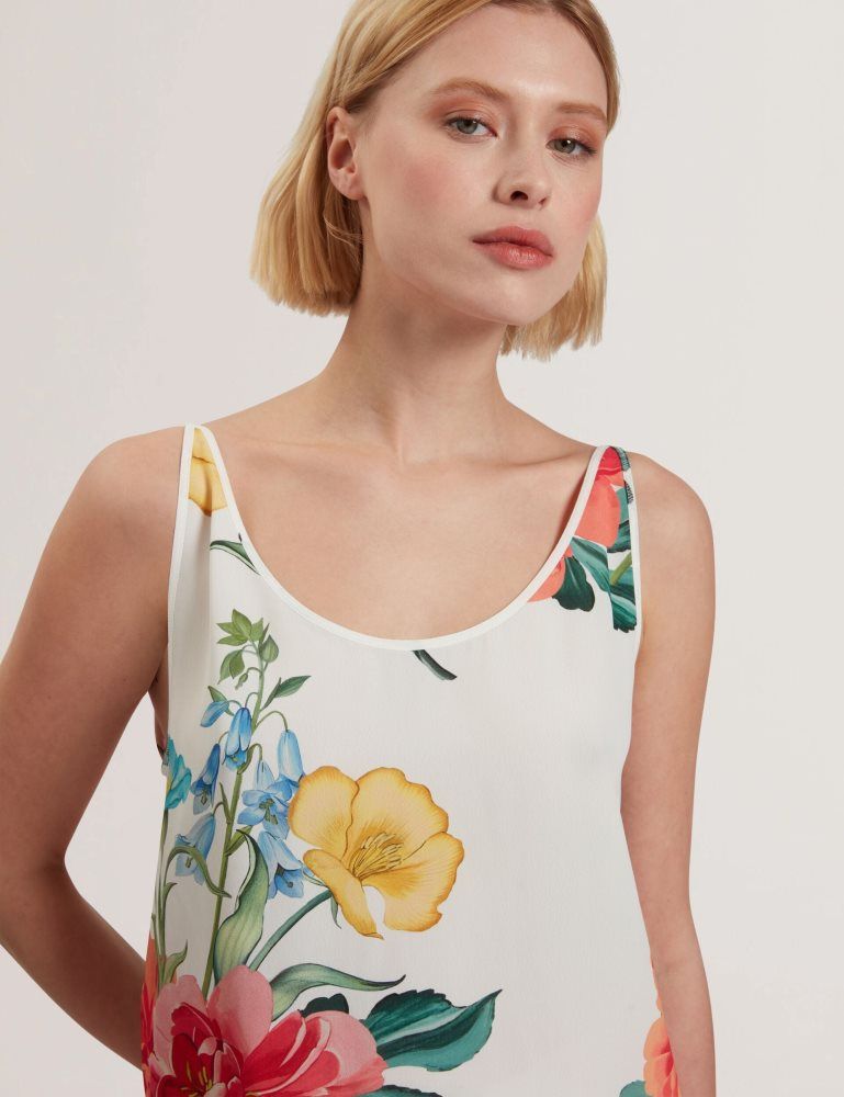 Ted Baker Purrla - Floral Print Scoop Neck Sleeveless Top Ženske Majice Bijele | 632570-CVU