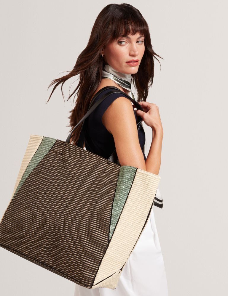 Ted Baker Rafiya - Woven Colour Block Folding Shopper Bag Ženske Torba Tote Crne | 697302-SQK