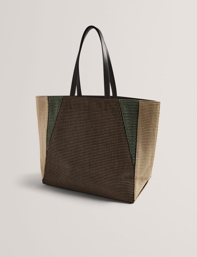 Ted Baker Rafiya - Woven Colour Block Folding Shopper Bag Ženske Torbe Ikone Crne | 502169-NEZ