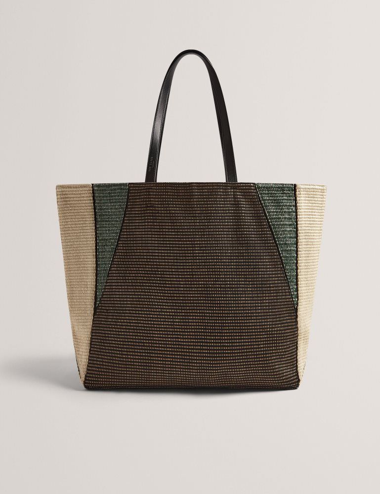 Ted Baker Rafiya - Woven Colour Block Folding Shopper Bag Ženske Torbe Ikone Crne | 502169-NEZ