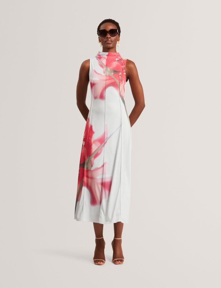 Ted Baker Rebehka - High Neck Printed Jersey Midi Dress Ženske Haljina Plave | 547621-DIF