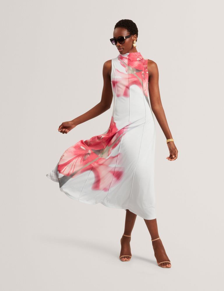 Ted Baker Rebehka - High Neck Printed Jersey Midi Dress Ženske Haljina Plave | 547621-DIF