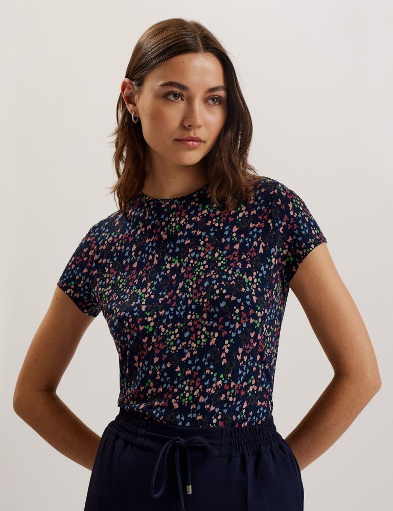 Ted Baker Remanaa - Heart Printed Fitted Tee Ženske Majice Tamnoplave | 507361-BIE
