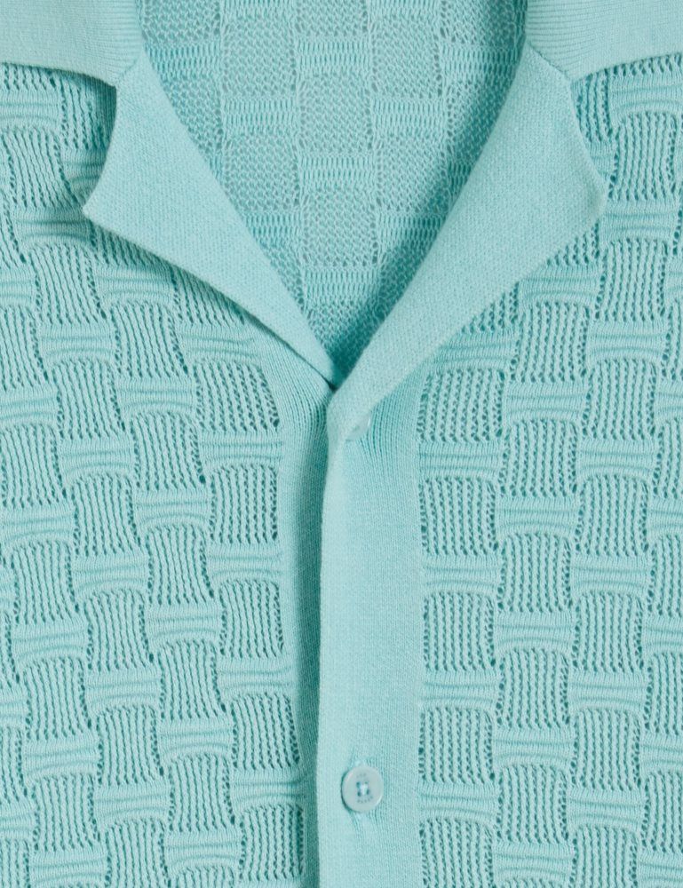 Ted Baker Ridges - Short Sleeve Textured Silk Cotton Shirt Muške Košulje Zelene | 748195-DCK