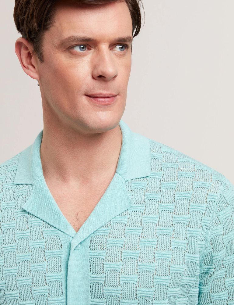 Ted Baker Ridges - Short Sleeve Textured Silk Cotton Shirt Muške Košulje Zelene | 748195-DCK
