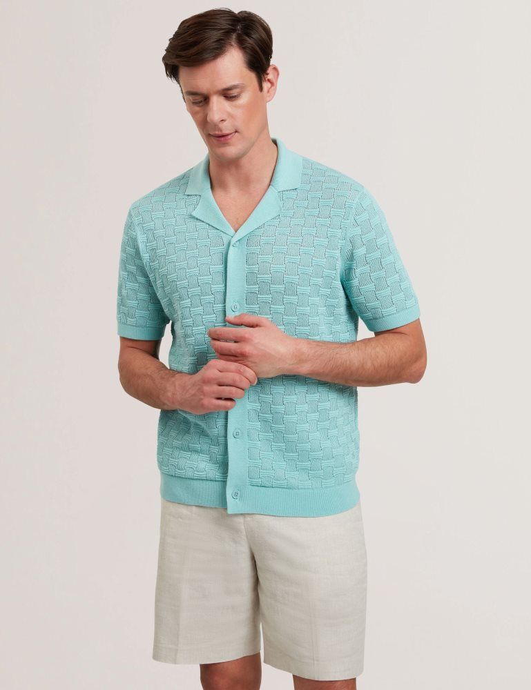 Ted Baker Ridges - Short Sleeve Textured Silk Cotton Shirt Muške Košulje Zelene | 748195-DCK