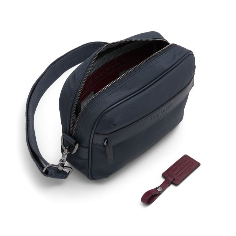 Ted Baker Roman - Nylon Leather Detail Crossbody Bag Muške Torbe Za Dokumente Tamnoplave | 261804-XPJ