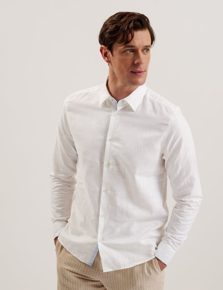 Ted Baker Romeos - Long Sleeve Linen Shirt Muške Košulje Bijele | 576014-QJF