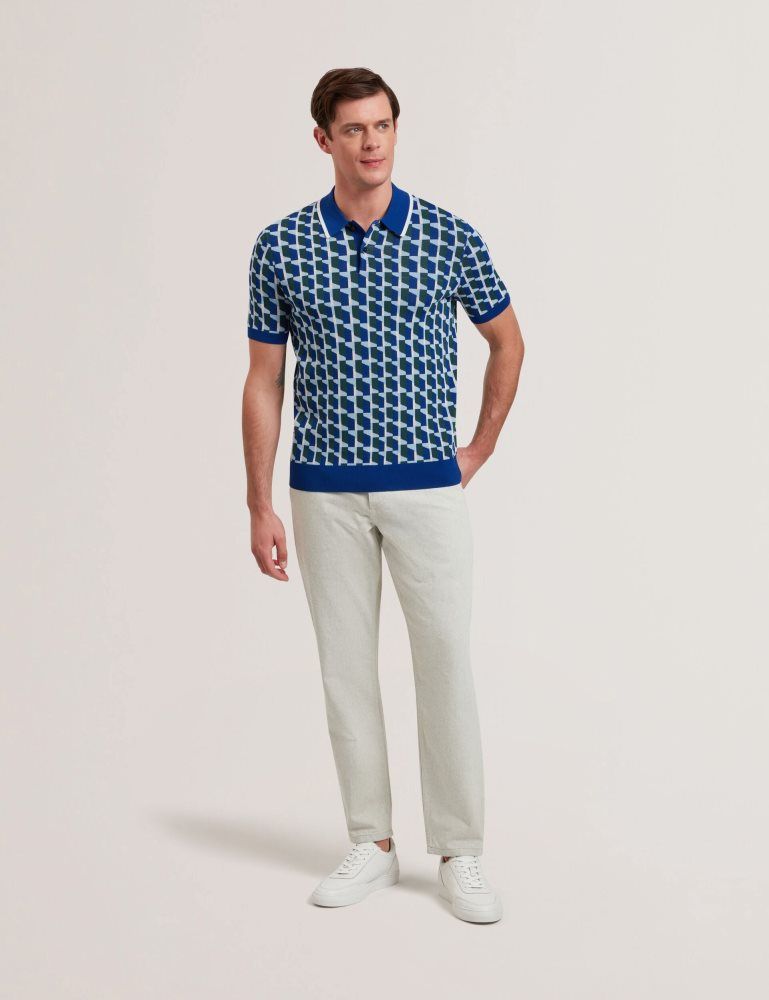 Ted Baker Rossio - Geometric Knitted Short Sleeve Polo Shirt Muške Topi Tamnoplave | 925874-GEC