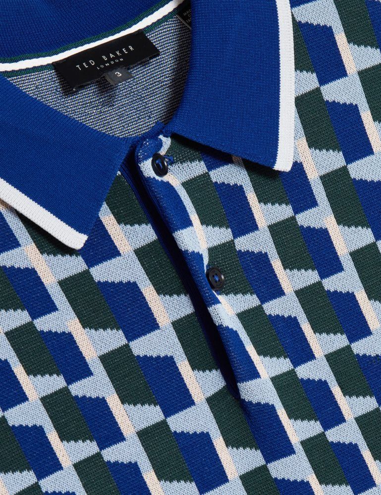 Ted Baker Rossio - Geometric Knitted Short Sleeve Polo Shirt Muške Topi Tamnoplave | 925874-GEC