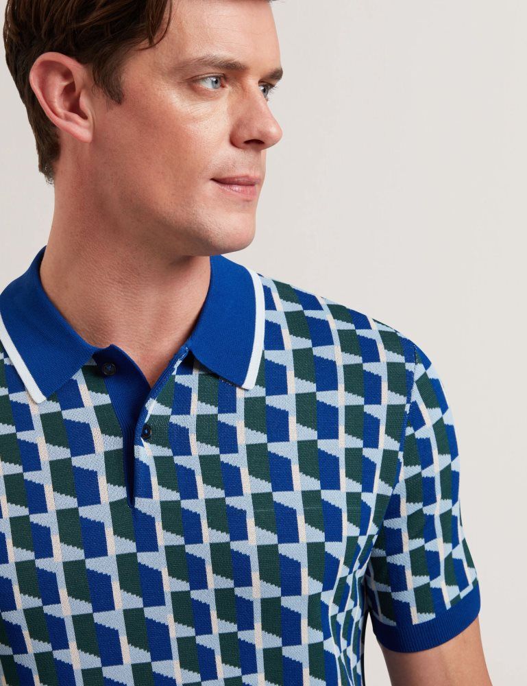 Ted Baker Rossio - Geometric Knitted Short Sleeve Polo Shirt Muške Topi Tamnoplave | 925874-GEC