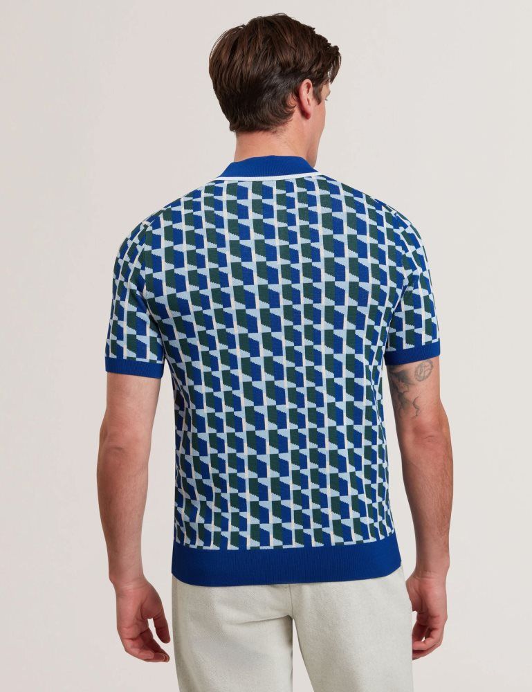 Ted Baker Rossio - Geometric Knitted Short Sleeve Polo Shirt Muške Topi Tamnoplave | 925874-GEC