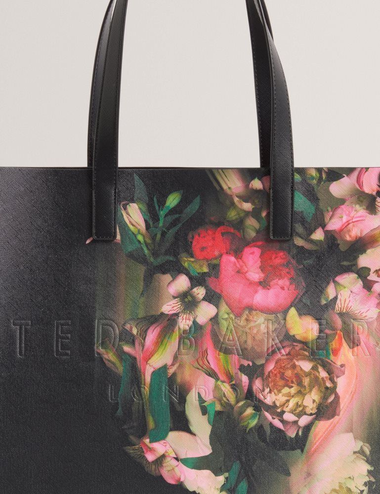 Ted Baker Saliina - Floral Print Wide Icon Tote Bag Ženske Torbe Ikone Crne | 649012-UNG