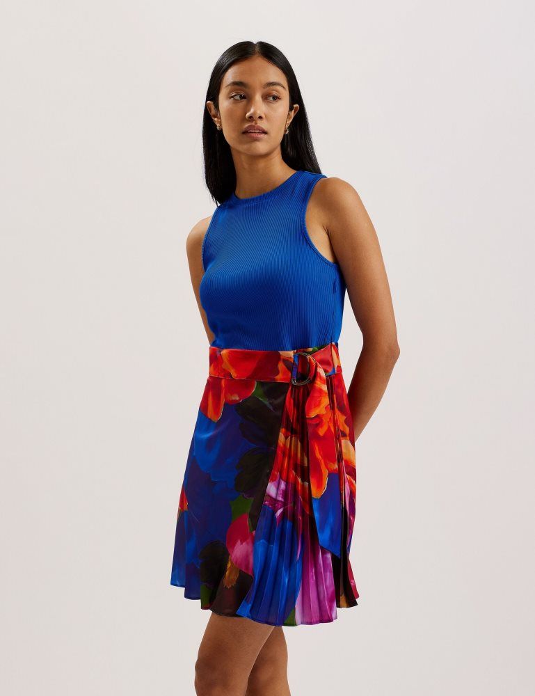 Ted Baker Sandiyy - Printed Pleated Mini Dress With Knit Bodice Ženske Haljina Plave | 032196-JDH