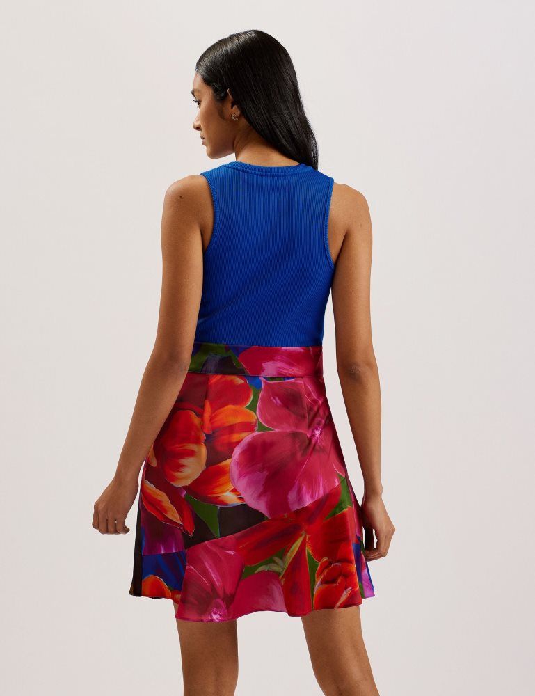 Ted Baker Sandiyy - Printed Pleated Mini Dress With Knit Bodice Ženske Haljina Plave | 032196-JDH