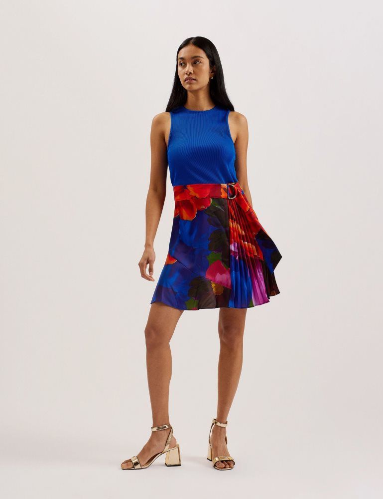 Ted Baker Sandiyy - Printed Pleated Mini Dress With Knit Bodice Ženske Haljina Plave | 032196-JDH