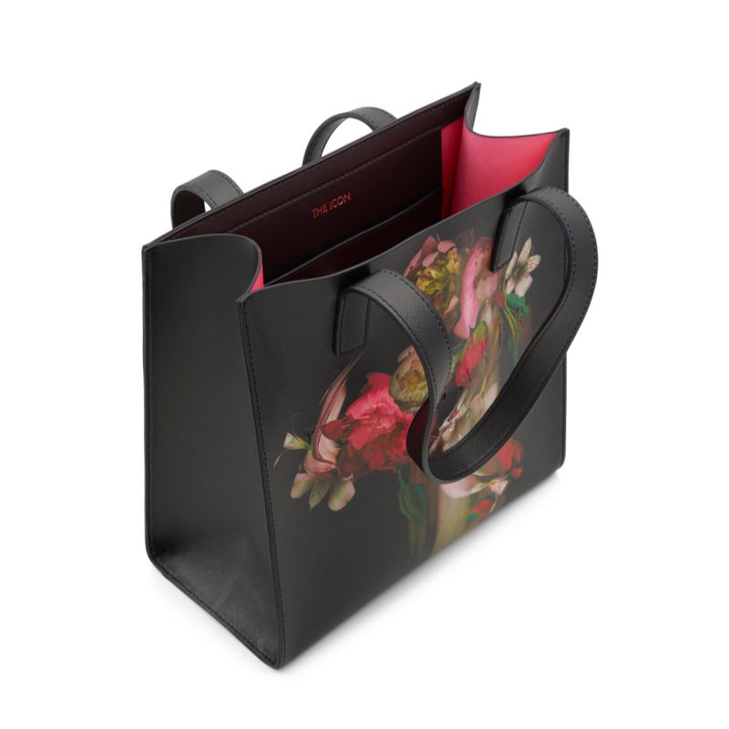 Ted Baker Seacon - Floral Pu Leather Small Icon Tote Bag Ženske Torbe Ikone Crne | 147852-KAN