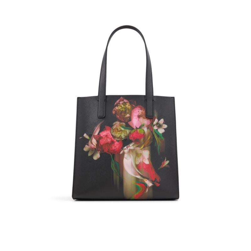 Ted Baker Seacon - Floral Pu Leather Small Icon Tote Bag Ženske Torbe Ikone Crne | 147852-KAN