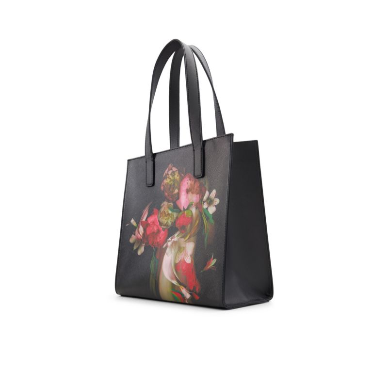 Ted Baker Seacon - Floral Pu Leather Small Icon Tote Bag Ženske Torba Tote Crne | 591387-CKG