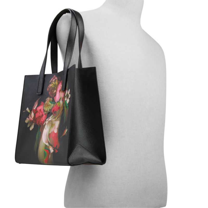 Ted Baker Seacon - Floral Pu Leather Small Icon Tote Bag Ženske Torba Tote Crne | 591387-CKG