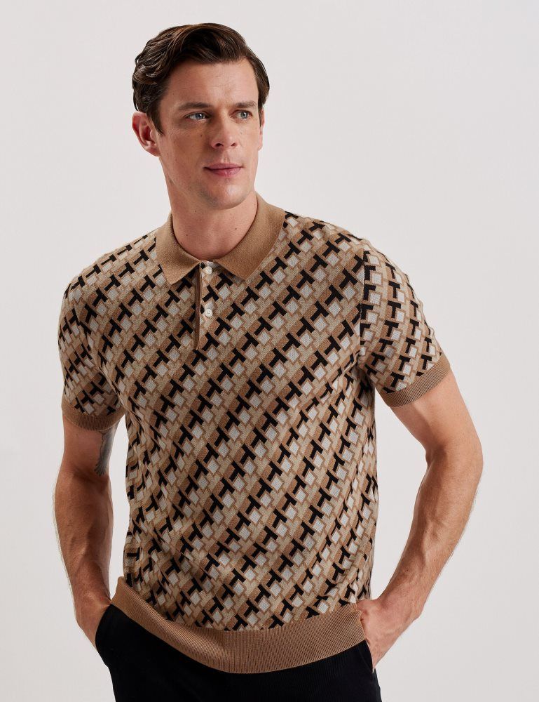 Ted Baker Seferry - Interlocking T Jacquard Knitted Polo Shirt Muške Topi Smeđe | 749802-YEU