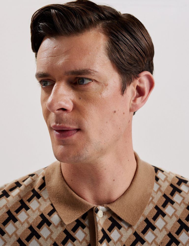 Ted Baker Seferry - Interlocking T Jacquard Knitted Polo Shirt Muške Topi Smeđe | 749802-YEU