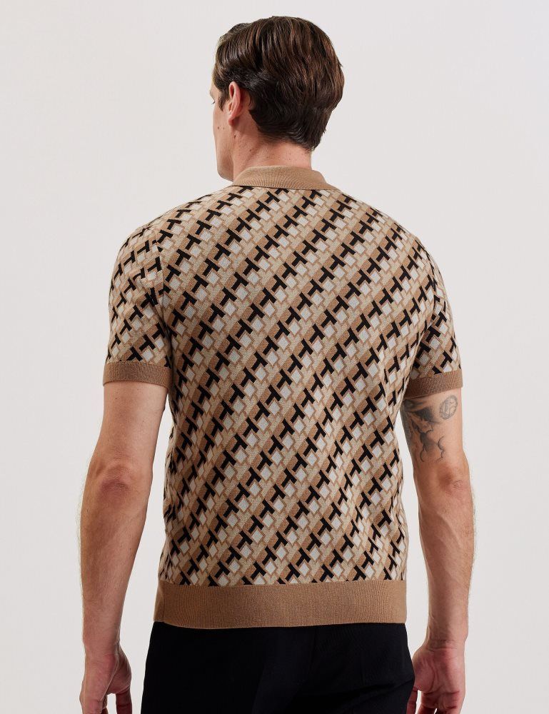 Ted Baker Seferry - Interlocking T Jacquard Knitted Polo Shirt Muške Topi Smeđe | 749802-YEU