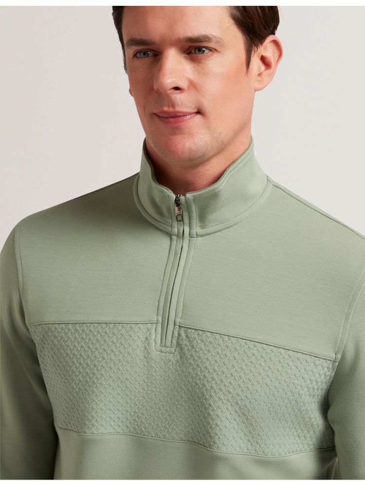 Ted Baker Simonea - Textured Panel Half-zip Modal Sweatshirt Muške Majica s Kapuljačom Zelene | 093254-DQZ