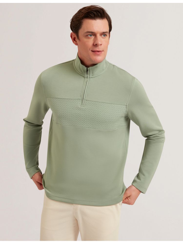 Ted Baker Simonea - Textured Panel Half-zip Modal Sweatshirt Muške Majica s Kapuljačom Zelene | 093254-DQZ
