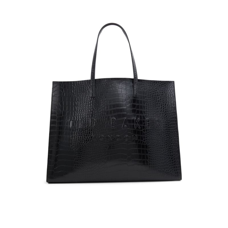 Ted Baker Sukicon - Croc Faux Leather Wide Icon Tote Bag Ženske Torba Tote Crne Bijele | 743509-FPL