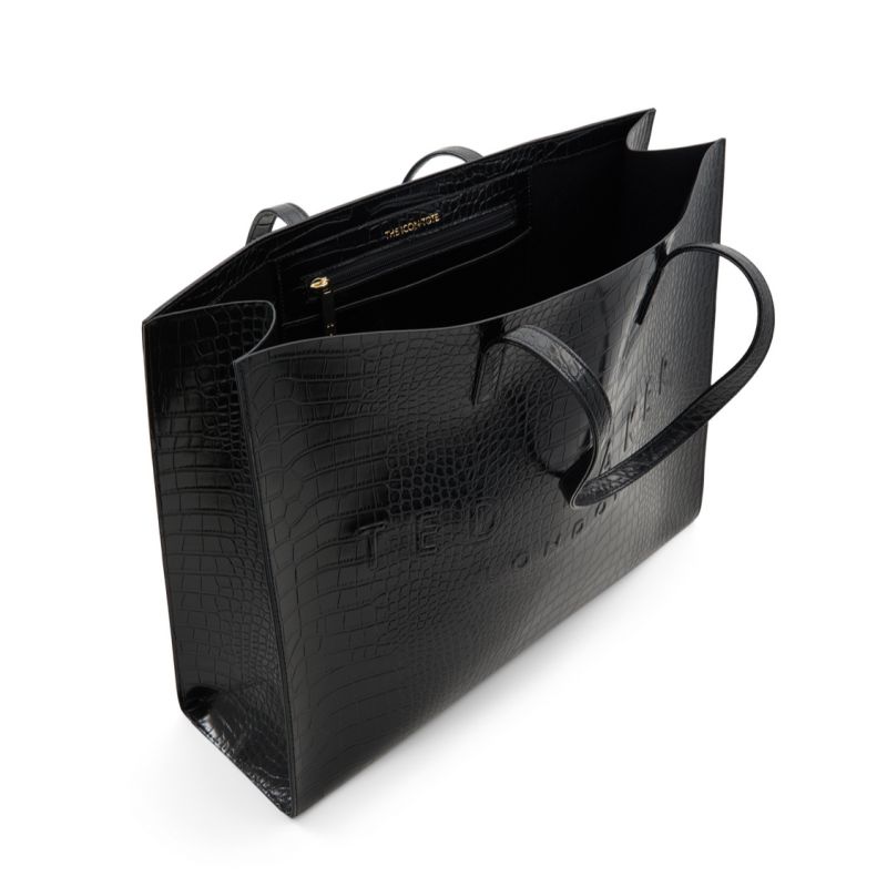 Ted Baker Sukicon - Croc Faux Leather Wide Icon Tote Bag Ženske Torbe Ikone Crne Bijele | 204961-IZT