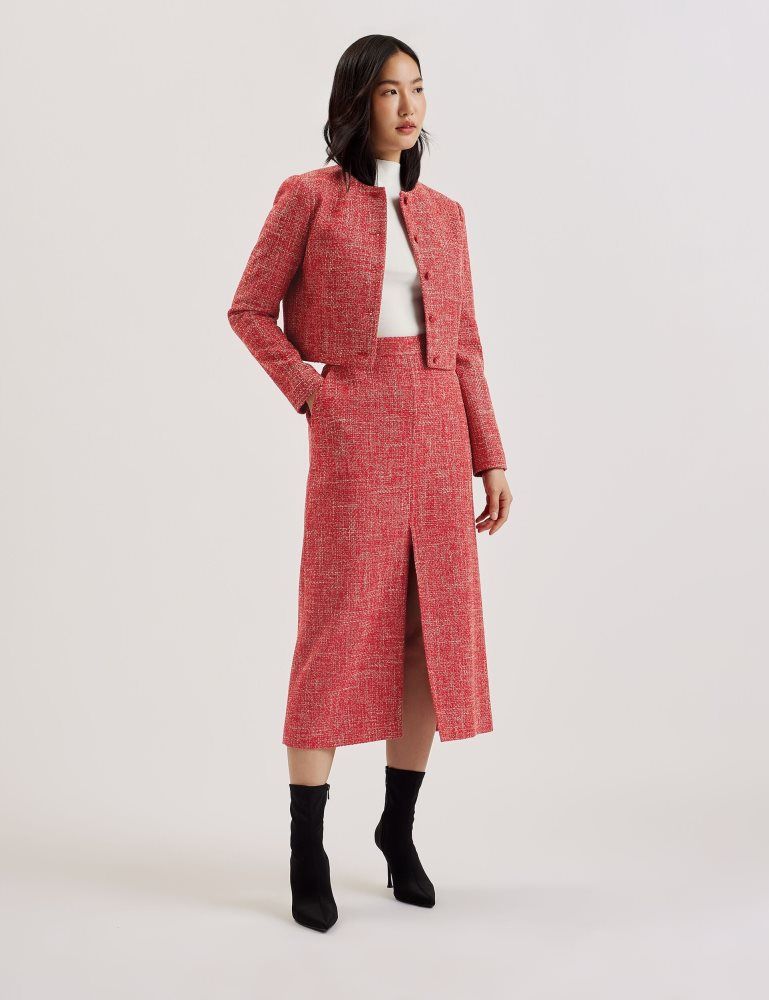 Ted Baker Sumis - Tailored Boucle Midi Skirt With Front Slit Ženske Suknje Crvene | 521089-JQY