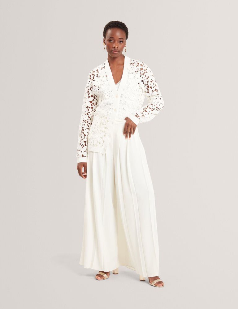 Ted Baker Tarli - Crochet Open Knit Longline Cardigan Ženske Džemperi Bijele | 241953-QIT