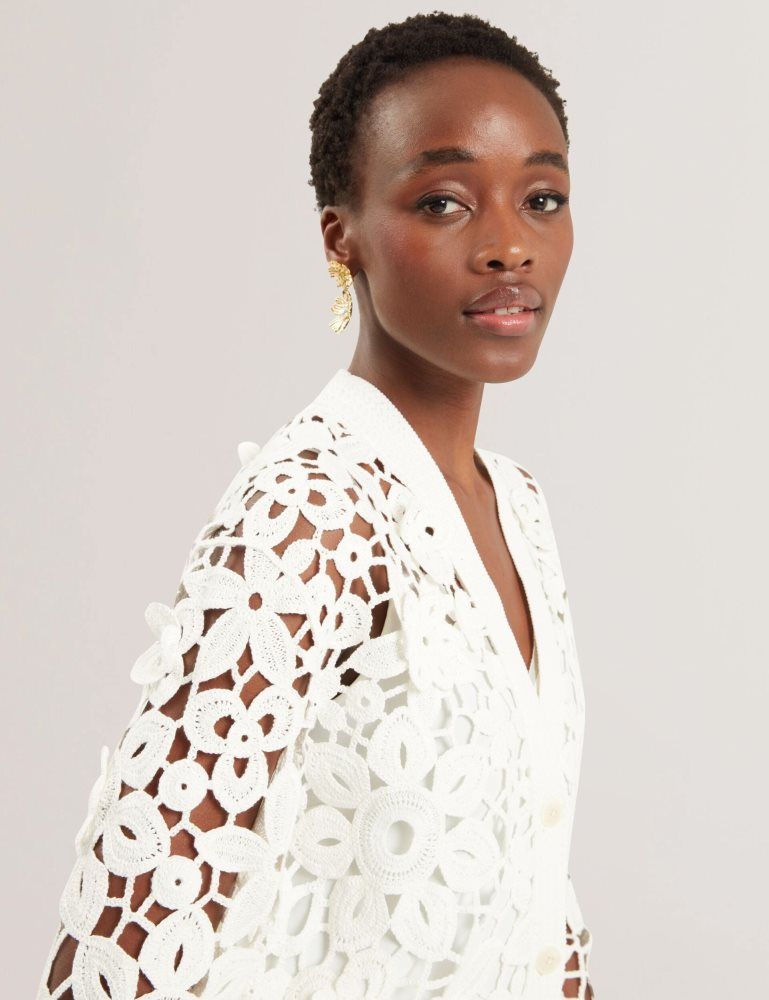 Ted Baker Tarli - Crochet Open Knit Longline Cardigan Ženske Džemperi Bijele | 241953-QIT