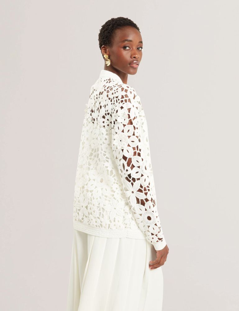 Ted Baker Tarli - Crochet Open Knit Longline Cardigan Ženske Džemperi Bijele | 241953-QIT