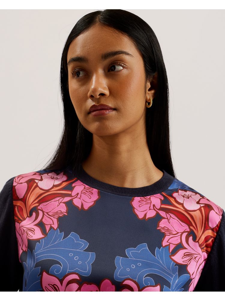 Ted Baker Teanha - Woven Front Printed Jumper Ženske Majice Tamnoplave | 742385-IYA